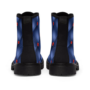 Tufted Blue with Red Gems - Women's Canvas Boots