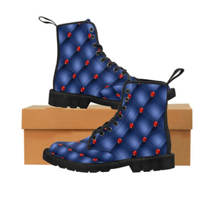 Tufted Blue with Red Gems - Women's Canvas Boots