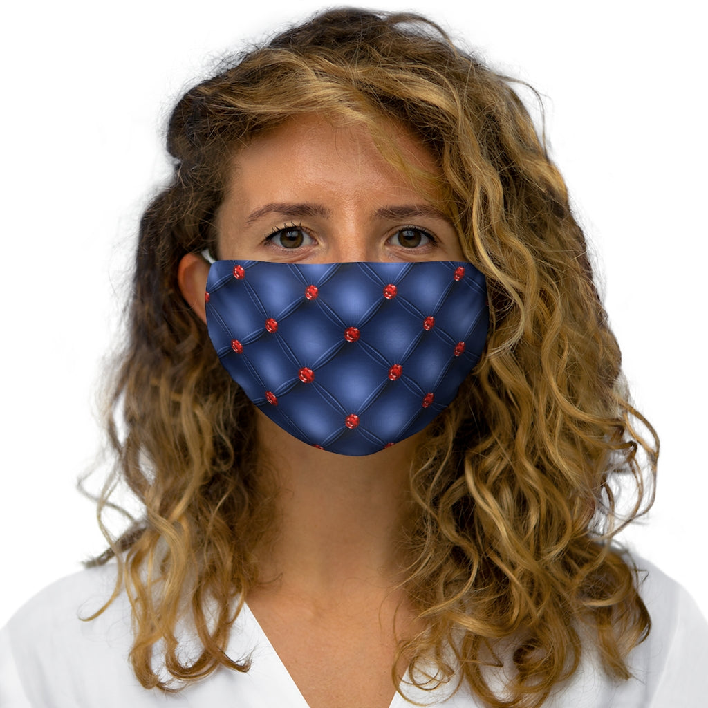 Tufted Blue with Red Gems - Snug-Fit Polyester Face Mask