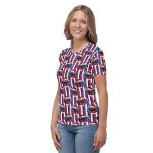Red White & Blue Flowers with Vertical Stripes - Women's T-shirt